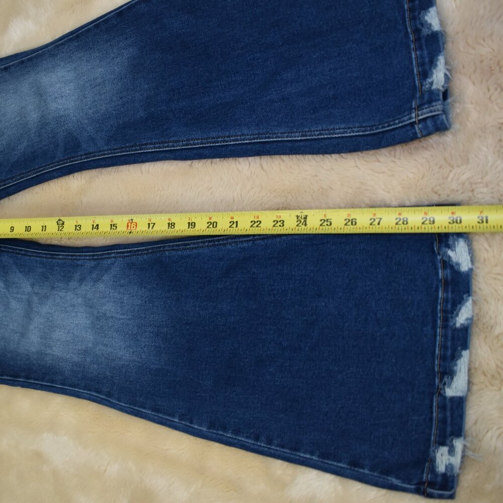 KanCan Dark Blue High-Waist Flare Jeans with Frayed Hem - Picture 12 of 15